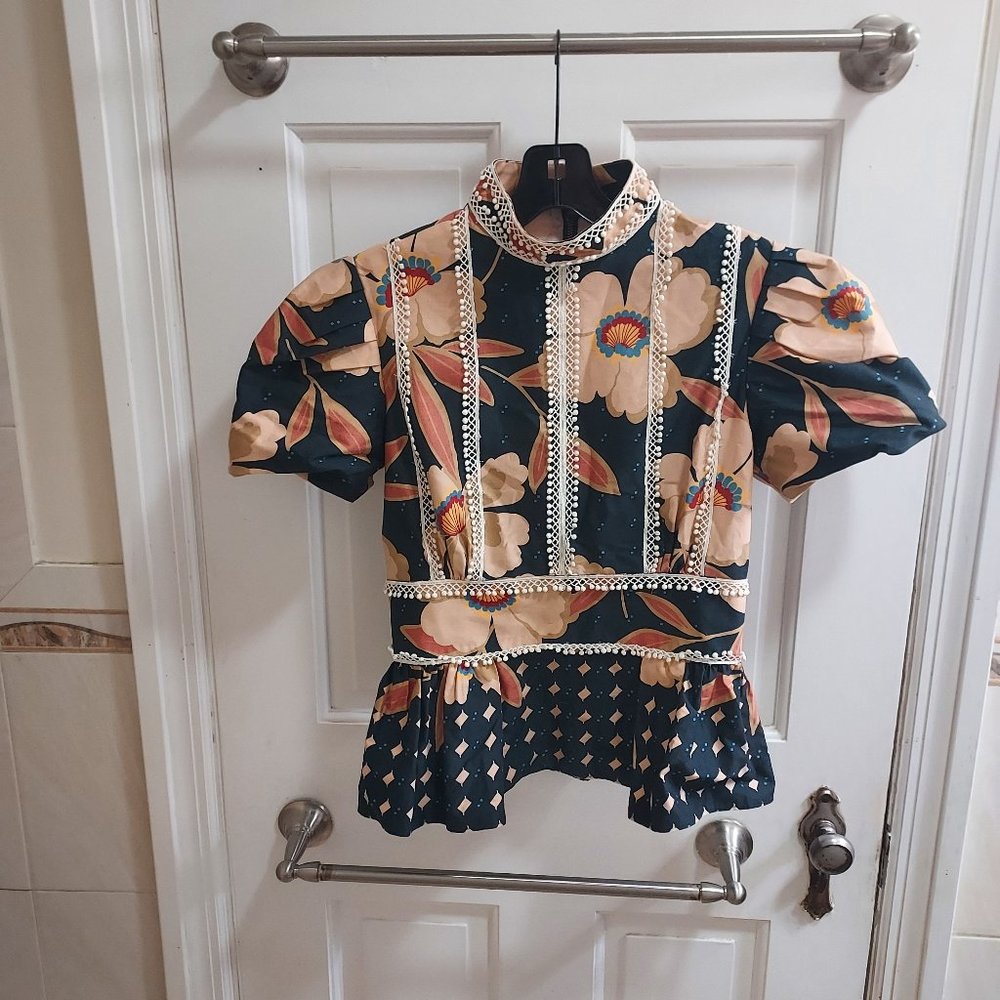AUTUMN ADEIGBO Floral Navy Blouse